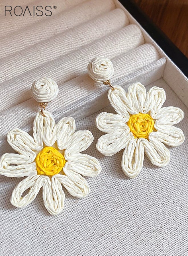 رويس 4 قطع من الأقراط البوهيمية، قطعتان من أقراط نجمة البحر الزرقاء، قطعتان من أقراط زهرة البابونج المجدولة من الرافية، أقراط متدلية هندسية محمولة، إكسسوارات نسائية عصرية للحفلات والعطلات على الشاطئ - Image 5