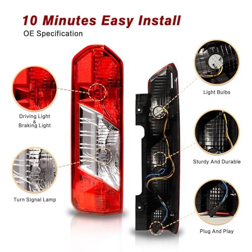 ZSBMP Tail Lights Compatible with Ford Transit 150 250 350 350HD 2015-2025 Rear Lamp With New Bulbs and Harness AssemblyOE: CK4Z13405G, 166-02779L, FO2800242C(Left Driver Side) - Image 5