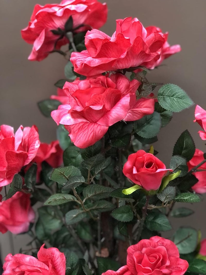 AMERIQUE AMERIQUE Pair Gorgeous  Unique 4 Feet Red Roses with Leaves Artificial Tree Silk Plant PrePotted with Nursery Pot Feel Real Tech  - Image 4