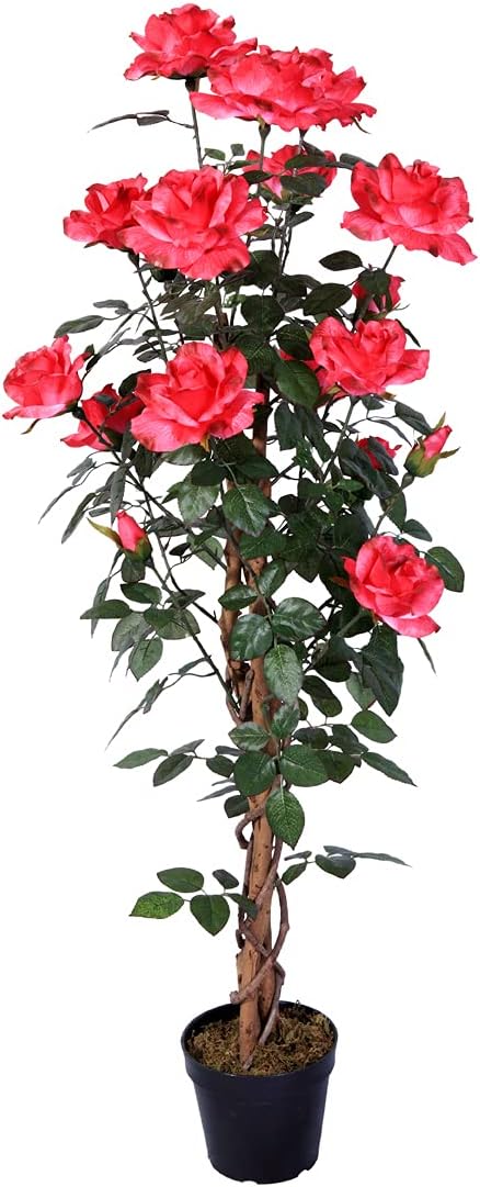 AMERIQUE AMERIQUE Pair Gorgeous  Unique 4 Feet Red Roses with Leaves Artificial Tree Silk Plant PrePotted with Nursery Pot Feel Real Tech  - Image 2