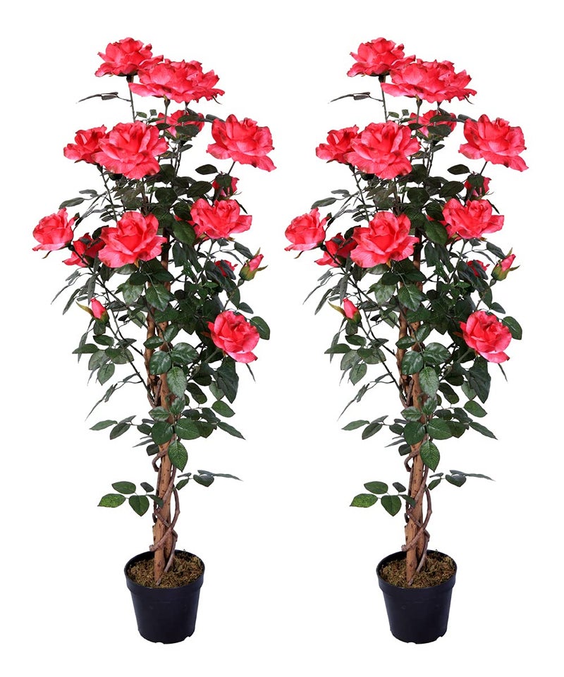 AMERIQUE AMERIQUE Pair Gorgeous  Unique 4 Feet Red Roses with Leaves Artificial Tree Silk Plant PrePotted with Nursery Pot Feel Real Tech  - Image 1
