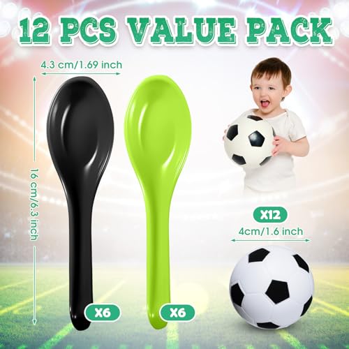 PullCrease 12 Pack Soccer Party Games Spoon Relay Race Toy Set for Teens Adults Soccer Foam Ball and Spoon Race Game for Sports School Birthday Party Supplies FavorsClassic Colors - Image 5