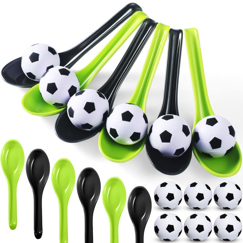 PullCrease 12 Pack Soccer Party Games Spoon Relay Race Toy Set for Teens Adults Soccer Foam Ball and Spoon Race Game for Sports School Birthday Party Supplies FavorsClassic Colors - Image 3