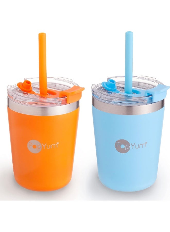 PopYum 9oz Insulated Stainless Steel Kidsâ€™ Cups with Lid and Straw, 2-Pack - Image 1
