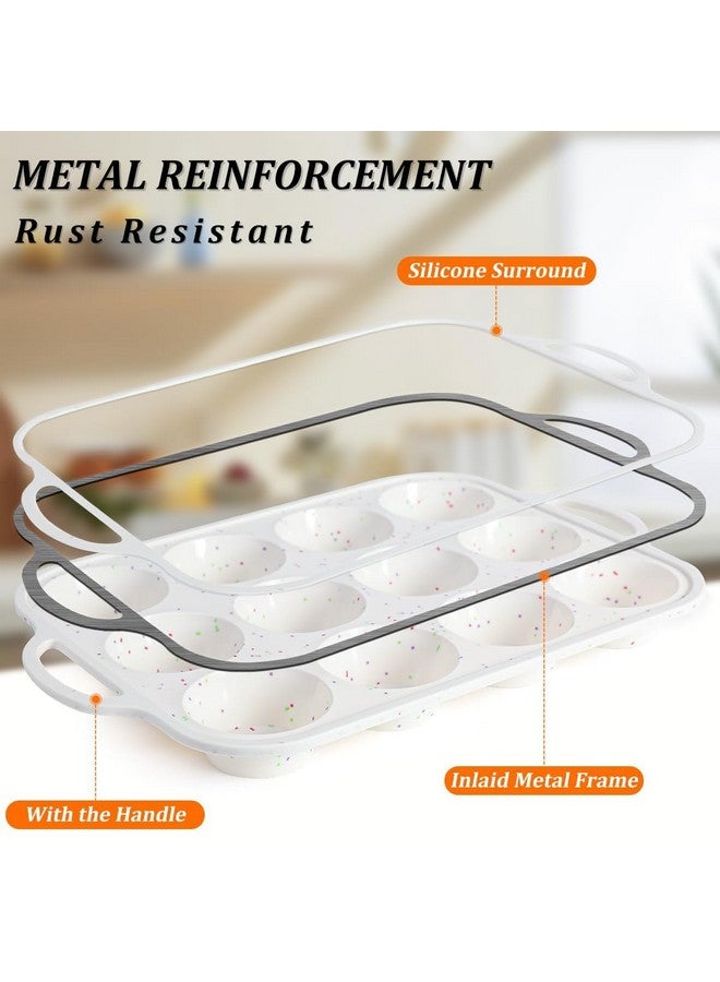 CAKETIME Silicone Muffin Pan, Metal Reinforced Frame Regular Size 2.8 Inch Cupcake Pan with Handle 12 Cups Nonstick Muffin Tray for Baking BPA Free 1 Pack Confetti - Image 2