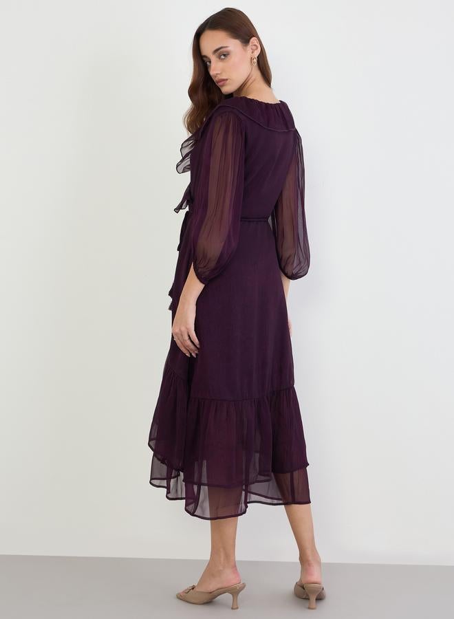 ستايلي فستان ميدي بتفاصيل كشكش - Image 4