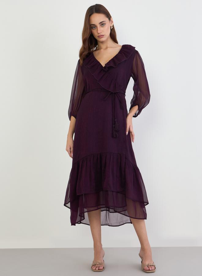 ستايلي فستان ميدي بتفاصيل كشكش - Image 2