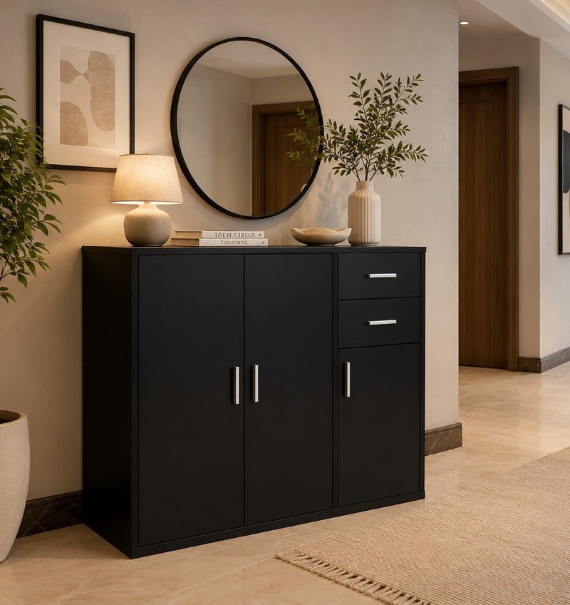 Modern Black Wardrobe Cabinet with Drawers - Image 1