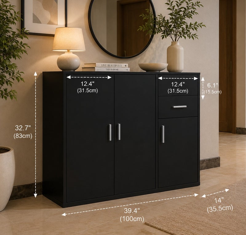 Modern Black Wardrobe Cabinet with Drawers - Image 3