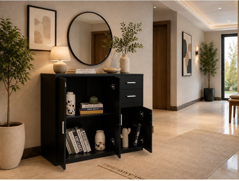 Modern Black Wardrobe Cabinet with Drawers - Image 2