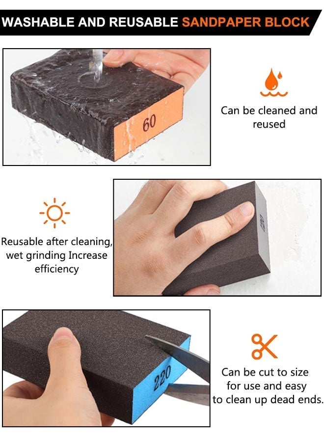HOOTO 4pcs Sanding Sponge, Four Grits Per Pack 60/80/120/220, Washable and Reusable Handmade Sandpaper Block, Drywall Sandpaper Blocks for Wooden Drywall Sheetrock and Metal Glazing - Image 3