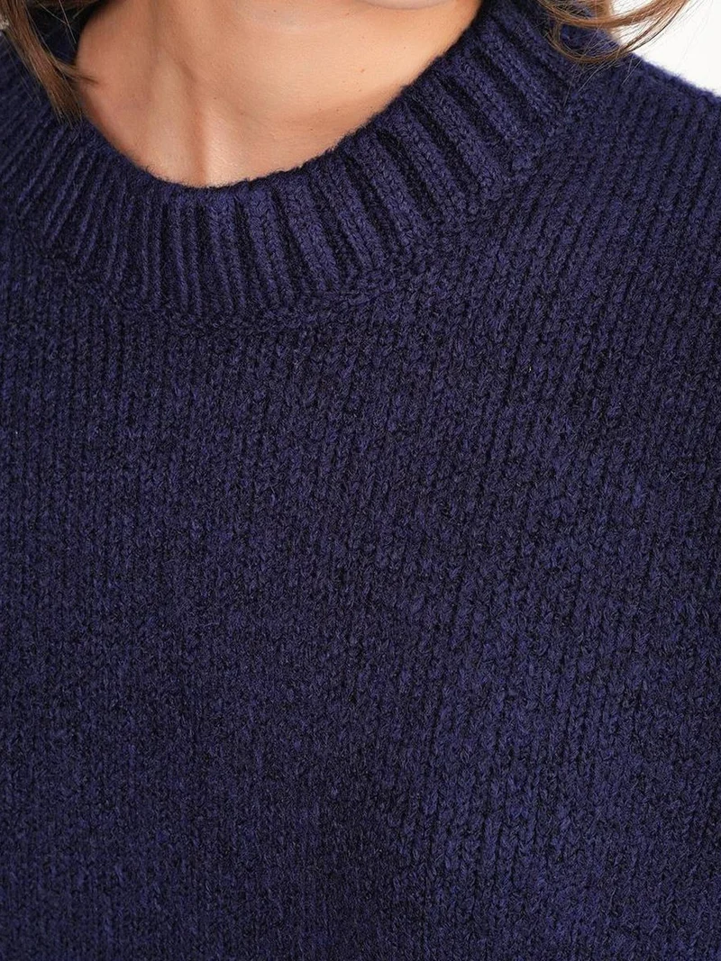 Mixray Navy Blue Mixray Oversized Ribbed Knit Sweater with Crew Neck for Women | Best Price UAE