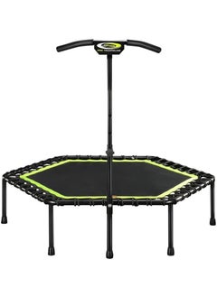 LEEFITNESS 48" Foldable Hexagon Fitness Trampoline with Adjustable Foam Armrests, Green  - Image 2