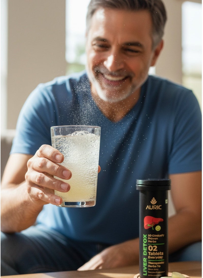 ذهبي أقراص أوريك الفوارة لإزالة سموم الكبد - تركيبة أيورفيدية طبيعية مع 10 أعشاب مثبتة سريريًا (20 قرصًا) - Image 2