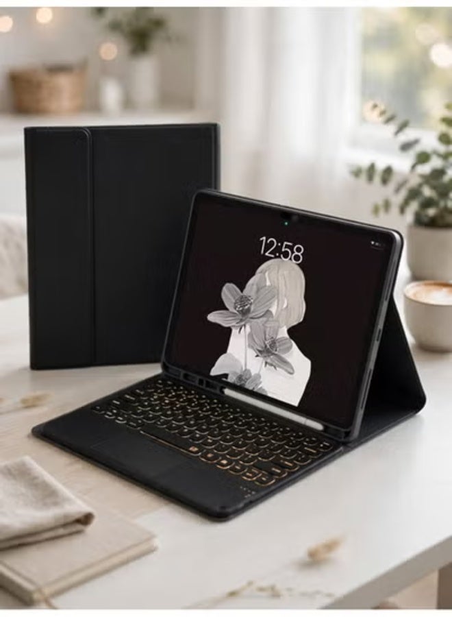 ELTRAZONE Keyboard Case for Galaxy Tab S6 Lite 10.4 inch with Pen Holder 7 Color Backlit Keyboard with Touchpad PU Stand Cover for Tablet - Image 2