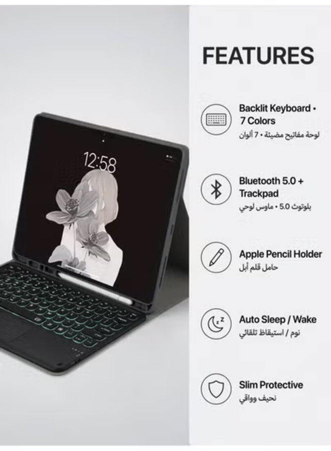 ELTRAZONE Keyboard Case for Galaxy Tab S6 Lite 10.4 inch with Pen Holder 7 Color Backlit Keyboard with Touchpad PU Stand Cover for Tablet - Image 3