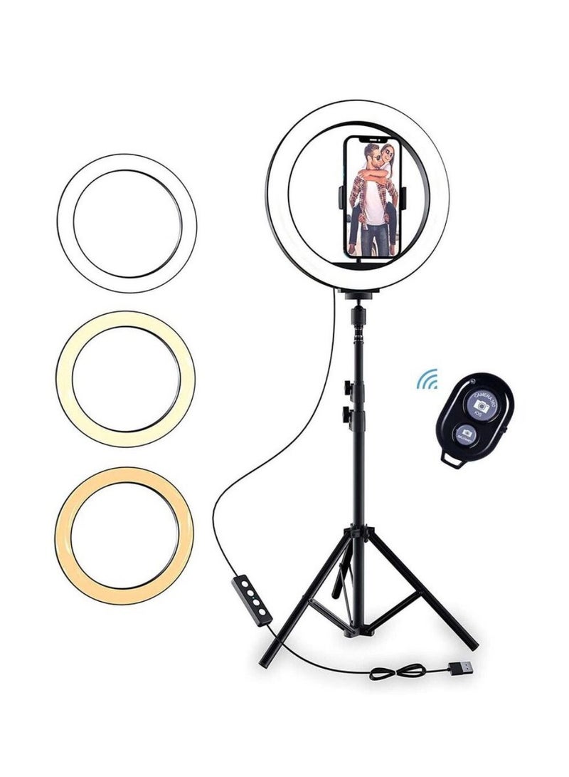 LEDIN 10" Selfie Ring Light with Tripod Stand,Dimmable Led Camera Ring Light and Phone Holder for Live Stream,Makeup,YouTube Video,Compatible with iPhone Android,Remote… - Image 1
