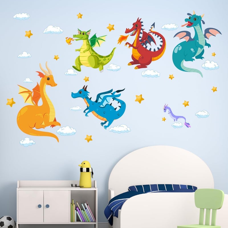 AnFigure AnFigure Baby Dragon Wall Stickers Cute Stars Cloud Wall Decals Kids Room Boys Room Baby Room Nursery Playroom Bedroom Wall Decor - Image 1