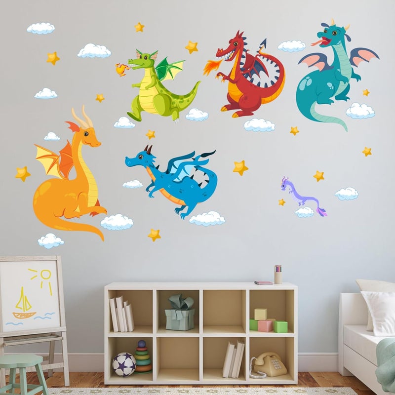 AnFigure AnFigure Baby Dragon Wall Stickers Cute Stars Cloud Wall Decals Kids Room Boys Room Baby Room Nursery Playroom Bedroom Wall Decor - Image 3