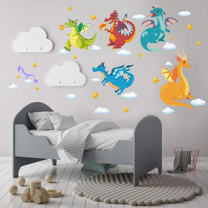 AnFigure AnFigure Baby Dragon Wall Stickers Cute Stars Cloud Wall Decals Kids Room Boys Room Baby Room Nursery Playroom Bedroom Wall Decor - Image 2