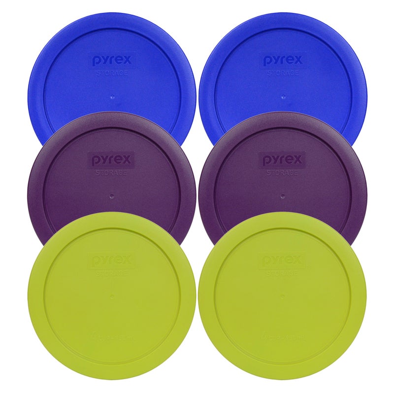Pyrex 7201-PC 4 Cup (2) Cadet Blue, (2) Purple, & (2) Edamame Green Food Storage Replacement Lids - Made in USA - Image 1