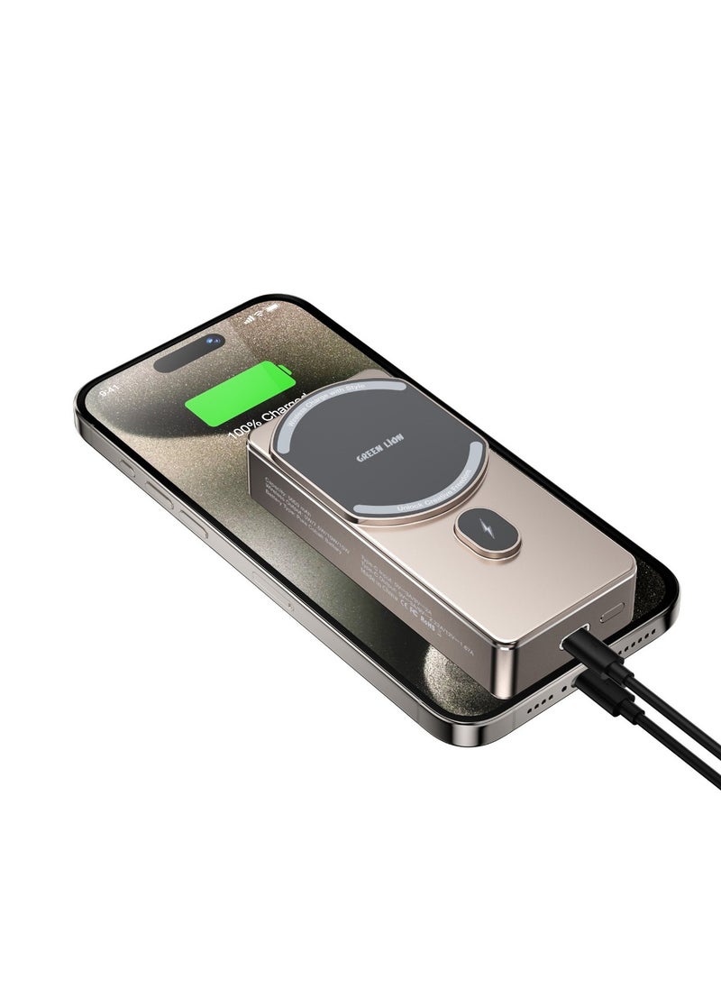 GREEN LION - Milton MagSafe 10000mAh Power Bank / Strong Magnetic / Wireless Charging / PD 20W / Fast Charging / Longer Service Life / Slim & Light Weight / LED Indicator / Smart Chip / Glamorous Body - Titanium - Image 1