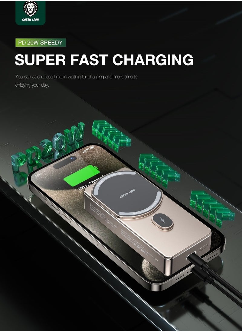 GREEN LION - Milton MagSafe 10000mAh Power Bank / Strong Magnetic / Wireless Charging / PD 20W / Fast Charging / Longer Service Life / Slim & Light Weight / LED Indicator / Smart Chip / Glamorous Body - Titanium - Image 1