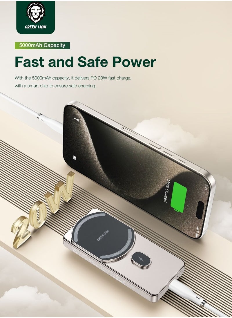 GREEN LION - Milton MagSafe 10000mAh Power Bank / Strong Magnetic / Wireless Charging / PD 20W / Fast Charging / Longer Service Life / Slim & Light Weight / LED Indicator / Smart Chip / Glamorous Body - Titanium - Image 1
