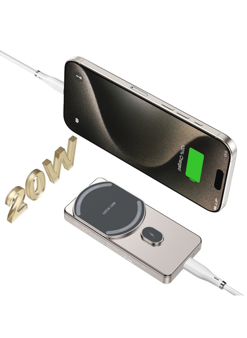 GREEN LION - Milton MagSafe 10000mAh Power Bank / Strong Magnetic / Wireless Charging / PD 20W / Fast Charging / Longer Service Life / Slim & Light Weight / LED Indicator / Smart Chip / Glamorous Body - Titanium - Image 1