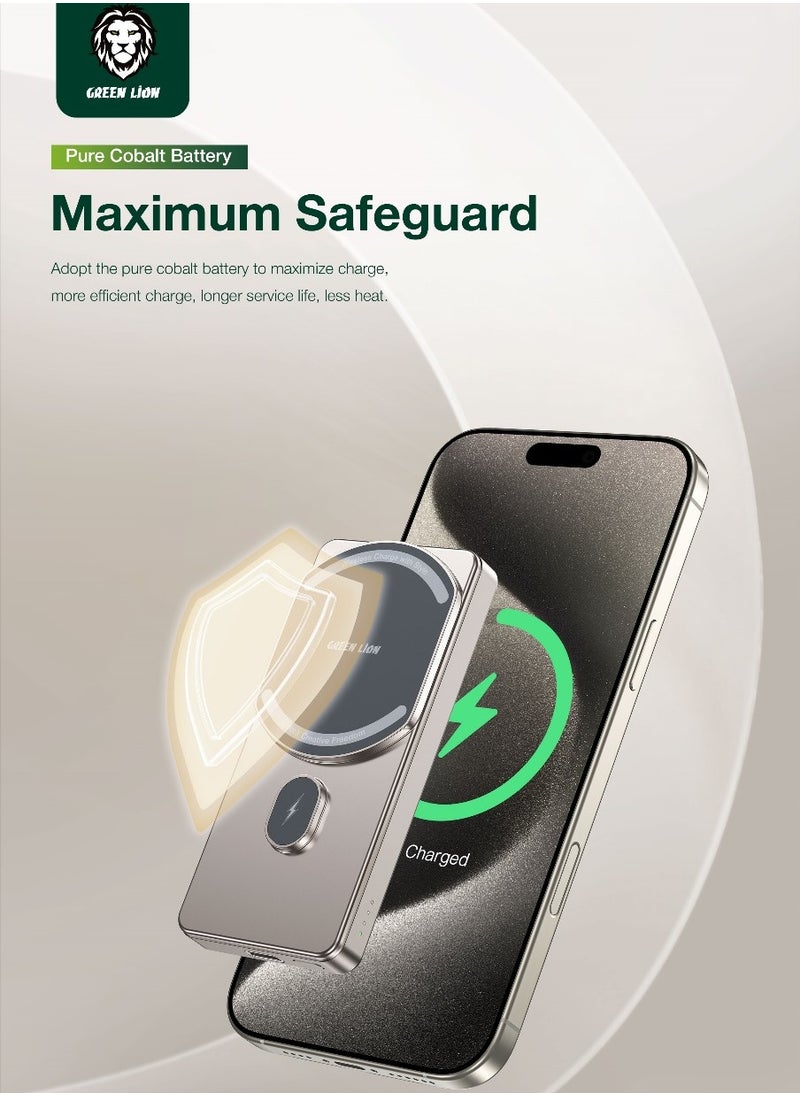 GREEN LION - Milton MagSafe 10000mAh Power Bank / Strong Magnetic / Wireless Charging / PD 20W / Fast Charging / Longer Service Life / Slim & Light Weight / LED Indicator / Smart Chip / Glamorous Body - Titanium - Image 1