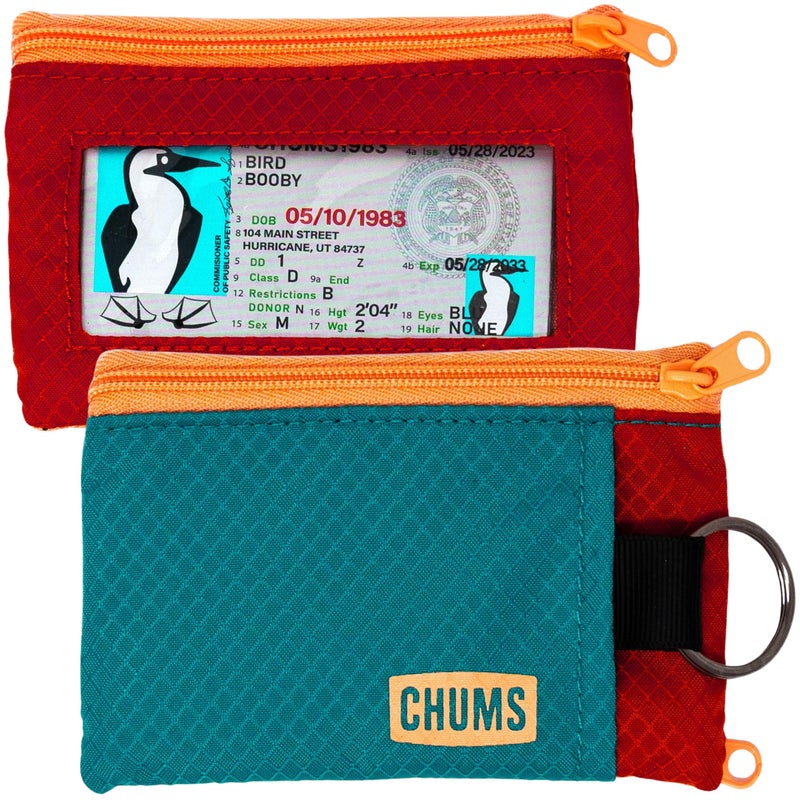 Chums Surfshorts Wallet - Lightweight Slim Wallet with RFID Blocking Card & Clear ID Window - Zippered, Minimalist Wallet w/Key Ring (Teal/Rust) - Image 1
