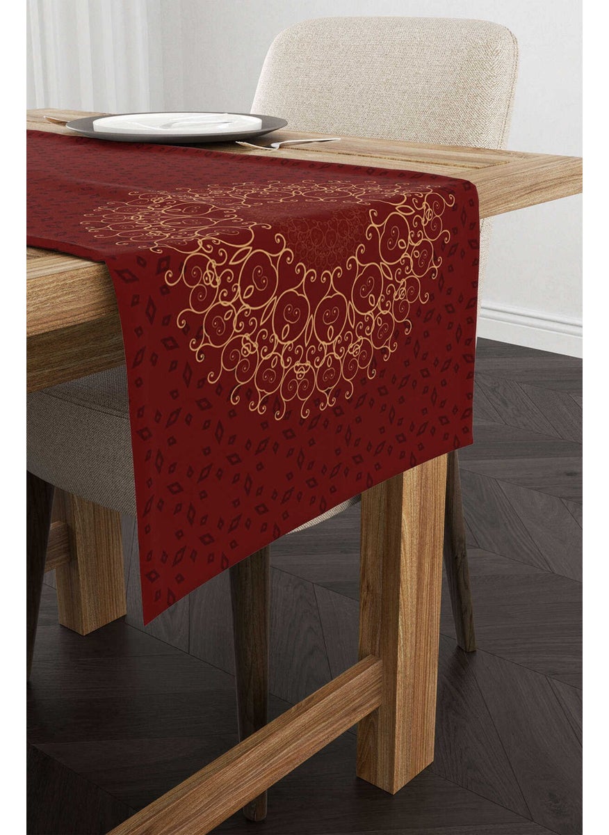 Cango Home - Red Claret Red Ramadan Themed Motif Patterned Digital Printed Runner CGH1286-RN - Image 1