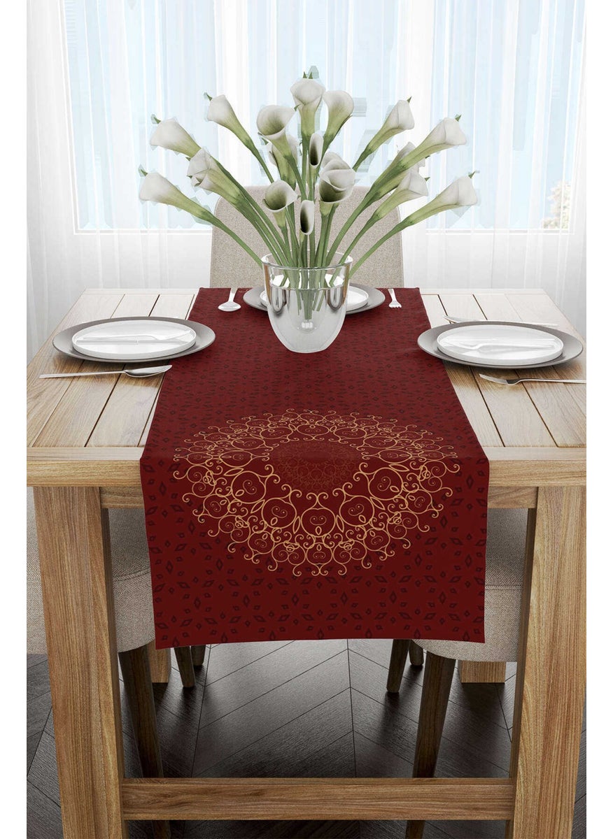 Cango Home - Red Claret Red Ramadan Themed Motif Patterned Digital Printed Runner CGH1286-RN - Image 1