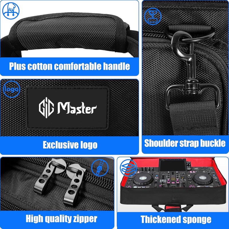 GIG Master غطاء وحدة التحكم DJ وحقيبة أمان وظهر لبيونير DJ DDJ-FLX10، مبطن ثقيل وخفيف الوزن مع جيب مزدوج (أسود) - Image 3