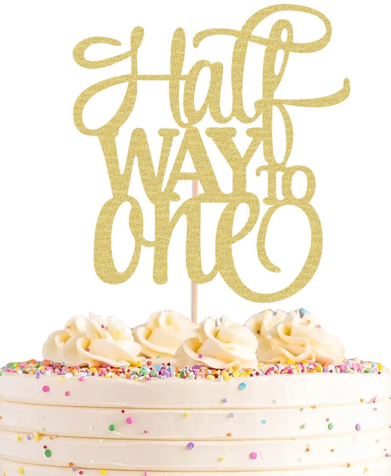 AHAORAY Half Way To One Cake Topper Gold Glitter 6 Months Birthday Decorations Supplies Half Birthday Decorations Baby Girl for Baby ShowerGender Reveal Party Photo Booth Props - Image 2