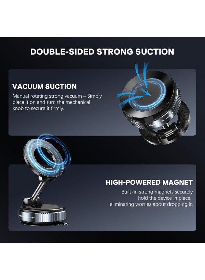 Universal Magnetic Car Phone Holder with Vacuum Suction Cup, 360° Rotatable Dashboard Windshield Mount, Hands-Free Stand for All Smartphones (4.7-7 inch) - (Black) - Image 3