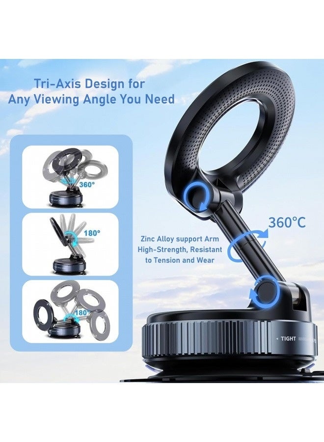 Universal Magnetic Car Phone Holder with Vacuum Suction Cup, 360° Rotatable Dashboard Windshield Mount, Hands-Free Stand for All Smartphones (4.7-7 inch) - (Black) - Image 2