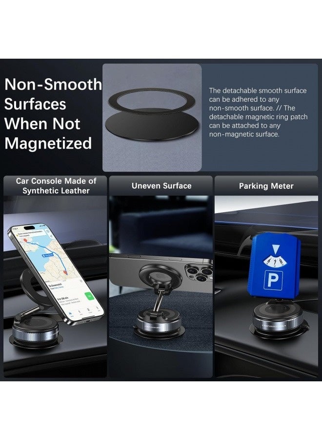 Universal Magnetic Car Phone Holder with Vacuum Suction Cup, 360° Rotatable Dashboard Windshield Mount, Hands-Free Stand for All Smartphones (4.7-7 inch) - (Black) - Image 4
