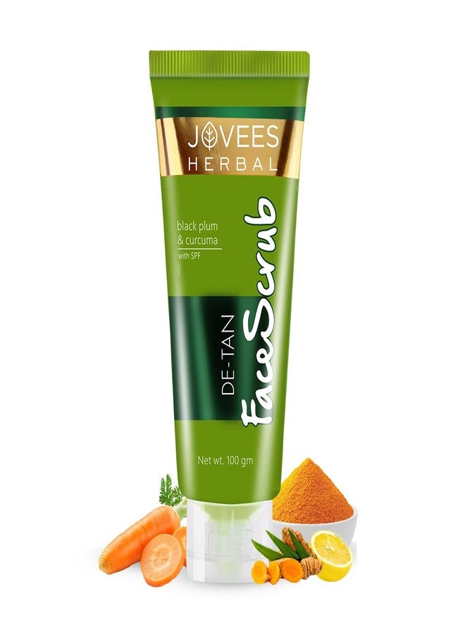 Jovees Herbal De-Tan Scrub With SPF For Brightening & Revitalizing Face Scrub | Remove Dead Skin | Gentle Exfoliation, Smooth and Clear Complexation With Turmeric & Aloe Vera | For All Skin Type- 100g - Image 1