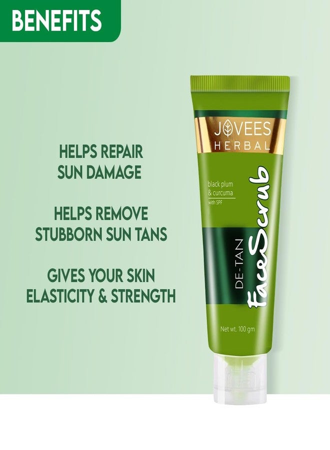 Jovees Herbal De-Tan Scrub With SPF For Brightening & Revitalizing Face Scrub | Remove Dead Skin | Gentle Exfoliation, Smooth and Clear Complexation With Turmeric & Aloe Vera | For All Skin Type- 100g - Image 4