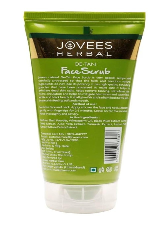Jovees Herbal De-Tan Scrub With SPF For Brightening & Revitalizing Face Scrub | Remove Dead Skin | Gentle Exfoliation, Smooth and Clear Complexation With Turmeric & Aloe Vera | For All Skin Type- 100g - Image 2