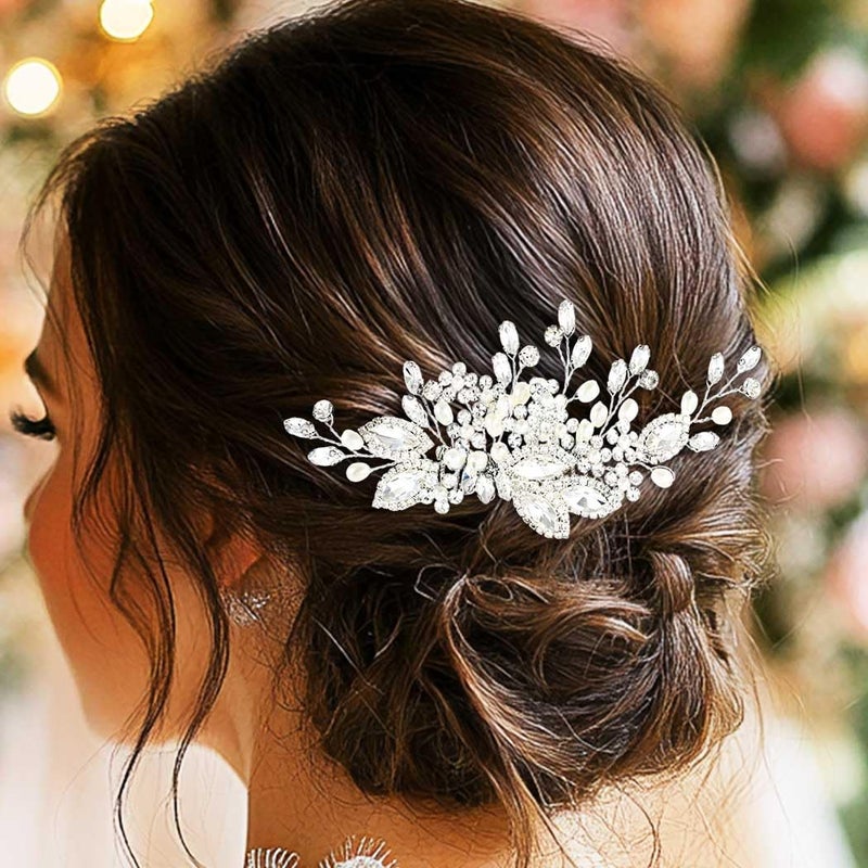GORAIS Crystal Bride Wedding Hair Comb Silver Bridal Hair Piece Rhinestone Hair Accessories for Women and Girls Silver