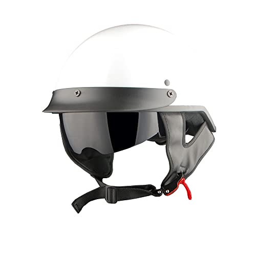 1Storm Motorcycle Half Face Helmet Mopeds Scooter Pilot with Retractable Inner Smoked Visor, Glossy White - Image 2
