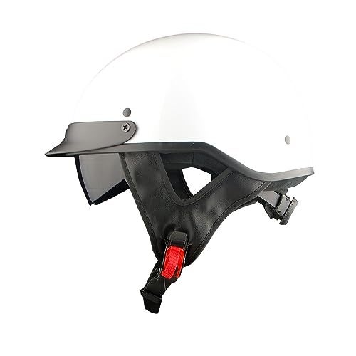 1Storm Motorcycle Half Face Helmet Mopeds Scooter Pilot with Retractable Inner Smoked Visor, Glossy White - Image 1