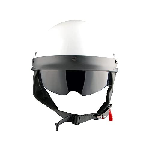 1Storm Motorcycle Half Face Helmet Mopeds Scooter Pilot with Retractable Inner Smoked Visor, Glossy White - Image 5