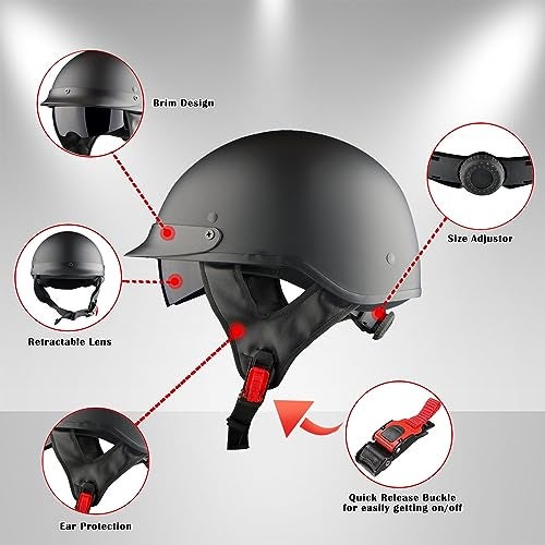 1Storm Motorcycle Half Face Helmet Mopeds Scooter Pilot with Retractable Inner Smoked Visor, Glossy White - Image 4