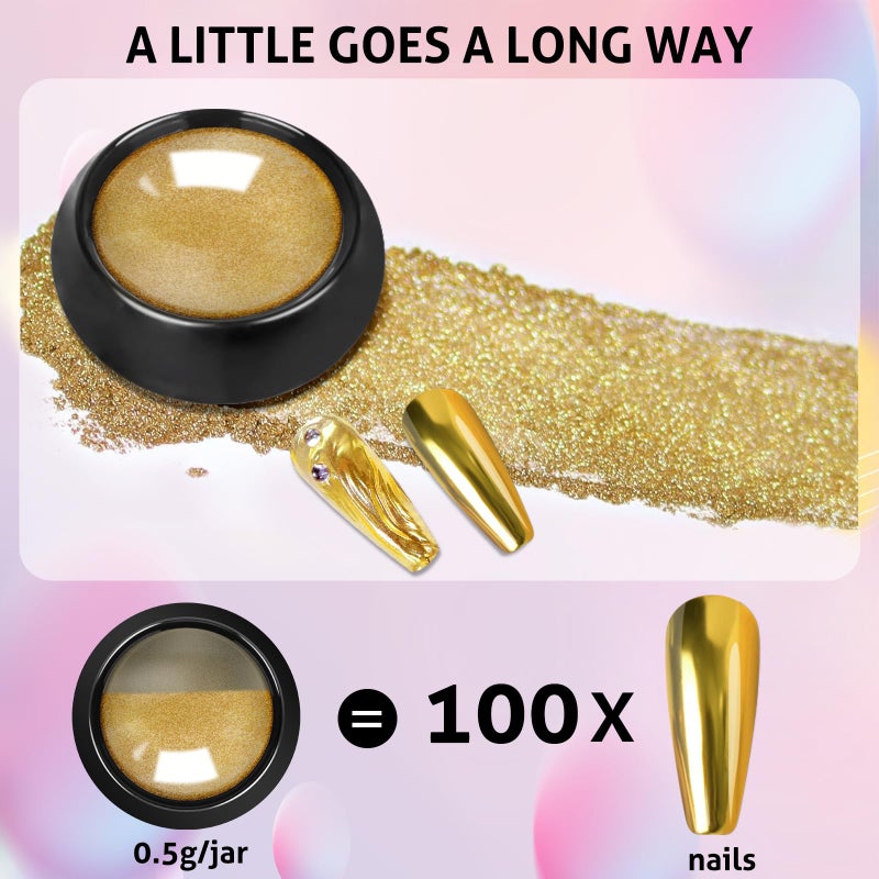 DRMODE Gold Silver Chrome Nail Powder, 12 Colors Iridescent Holographic Unicorn Chrome Powder for Nails, Metallic Mirror Effect Rose Gold Champagne Nail Powder Pigment Glitter Foils Flakes Nail Art - Image 5