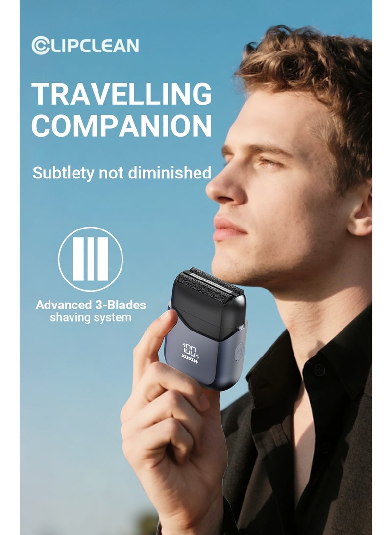 CLIPCLEAN Electric Foil Shavers for Men, Mini Electric Razor for Face, Compact Travel Shaver with Floating Blades, IPX7 Waterproof with LED Display & Fast Charge, Gifts for Dad/Him - Image 2