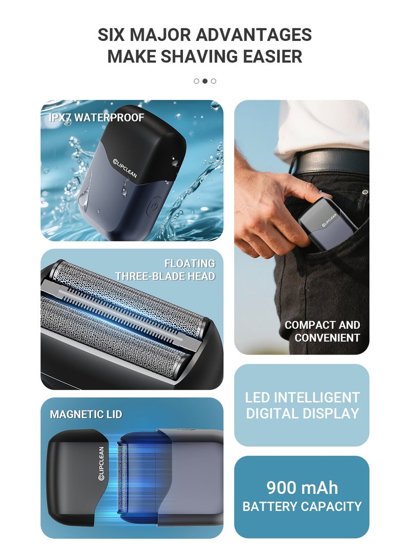 CLIPCLEAN Electric Foil Shavers for Men, Mini Electric Razor for Face, Compact Travel Shaver with Floating Blades, IPX7 Waterproof with LED Display & Fast Charge, Gifts for Dad/Him - Image 3