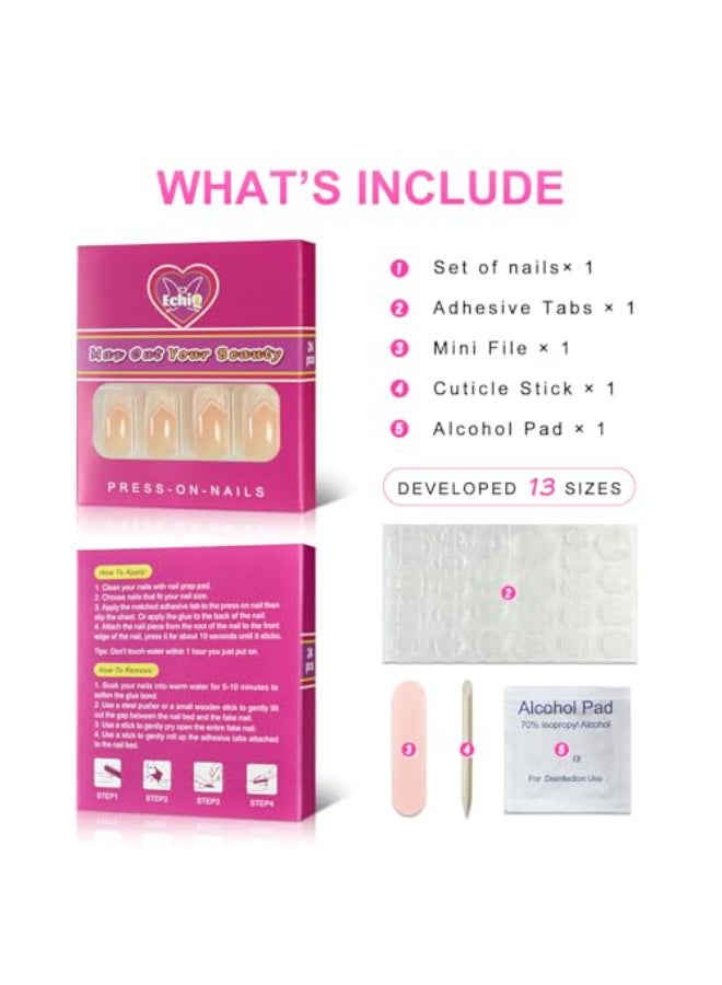 EchiQ Nude White Press On Nails Medium Square French Glossy Gel Nails Full Cover False Nail Art Tips Salon Manicure Set - Image 4